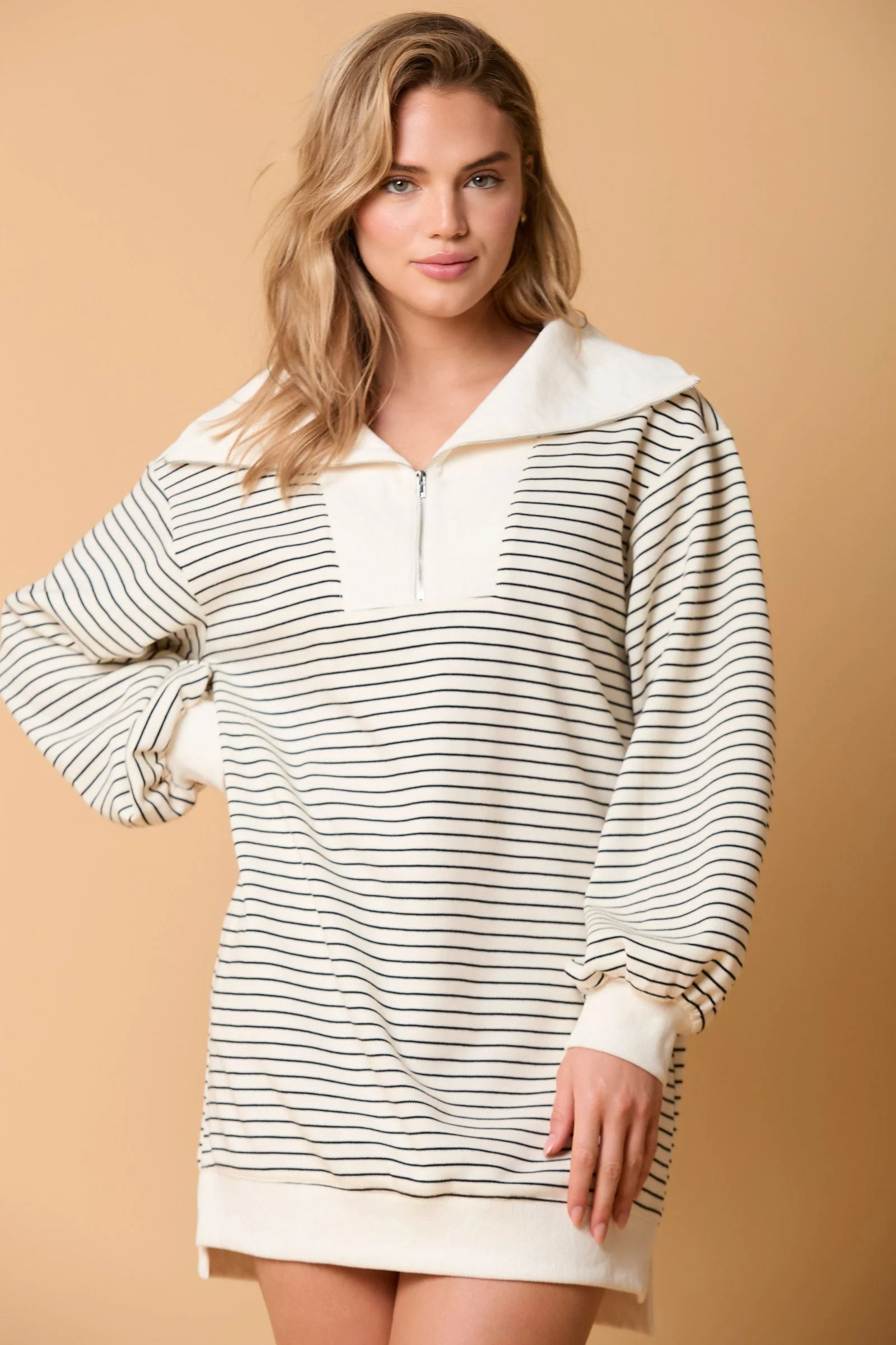 Striped Quarter Zip Knit DressClistos