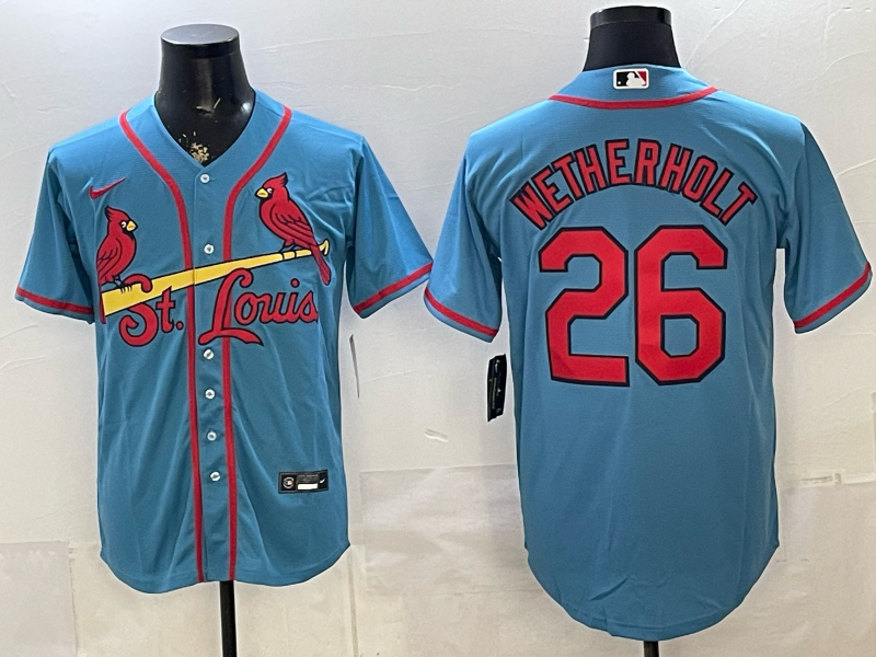 Men's St. Louis Cardinals JJ Wetherholt #26 Light Blue Alternate Replica Jersey