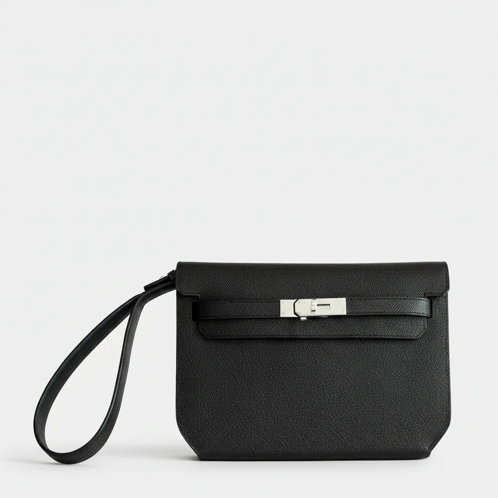 Hermès Kelly Dépêches 25 Noir Epsom Palladium Hardware