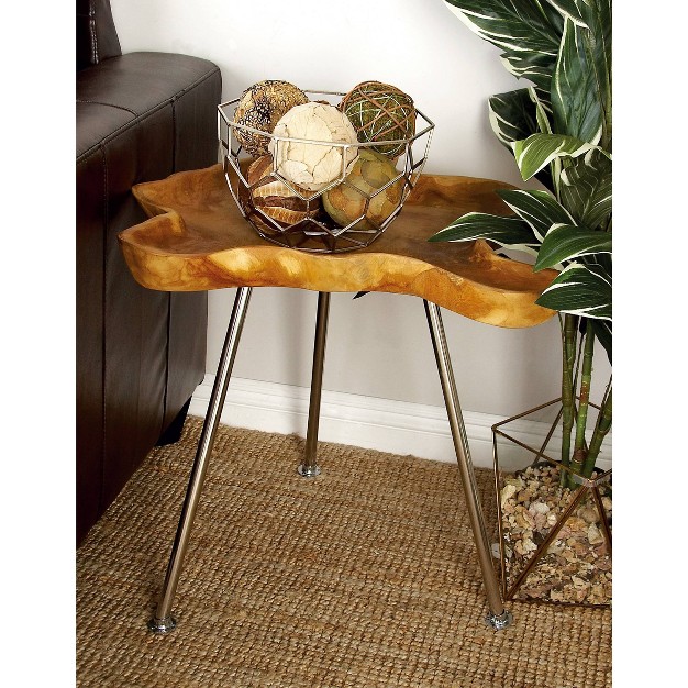 Contemporary Teak Wood Irregular Accent Table Brown Olivia amp May