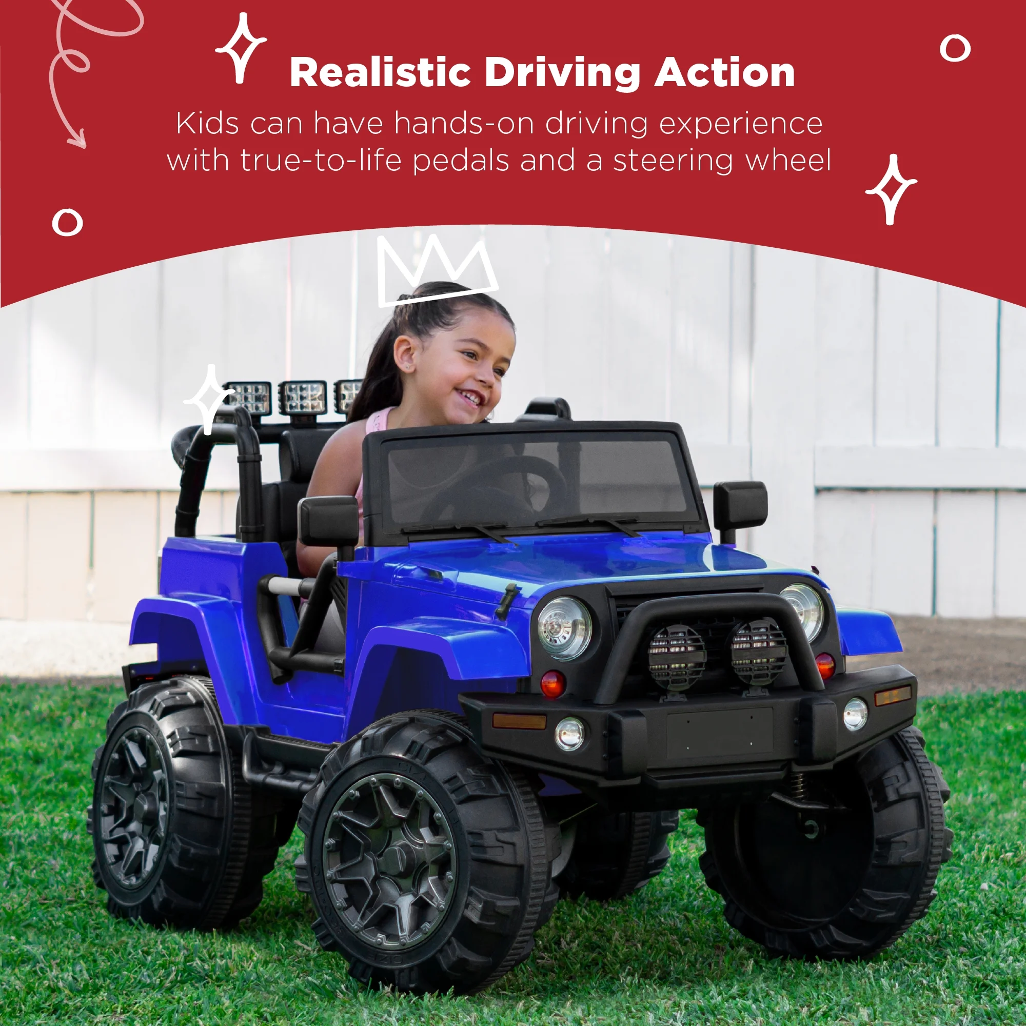 Best Choice Products 12V Kids Ride On Truck Car w/ Remote Control, Spring Suspension, Bluetooth, LED Lights - Blue