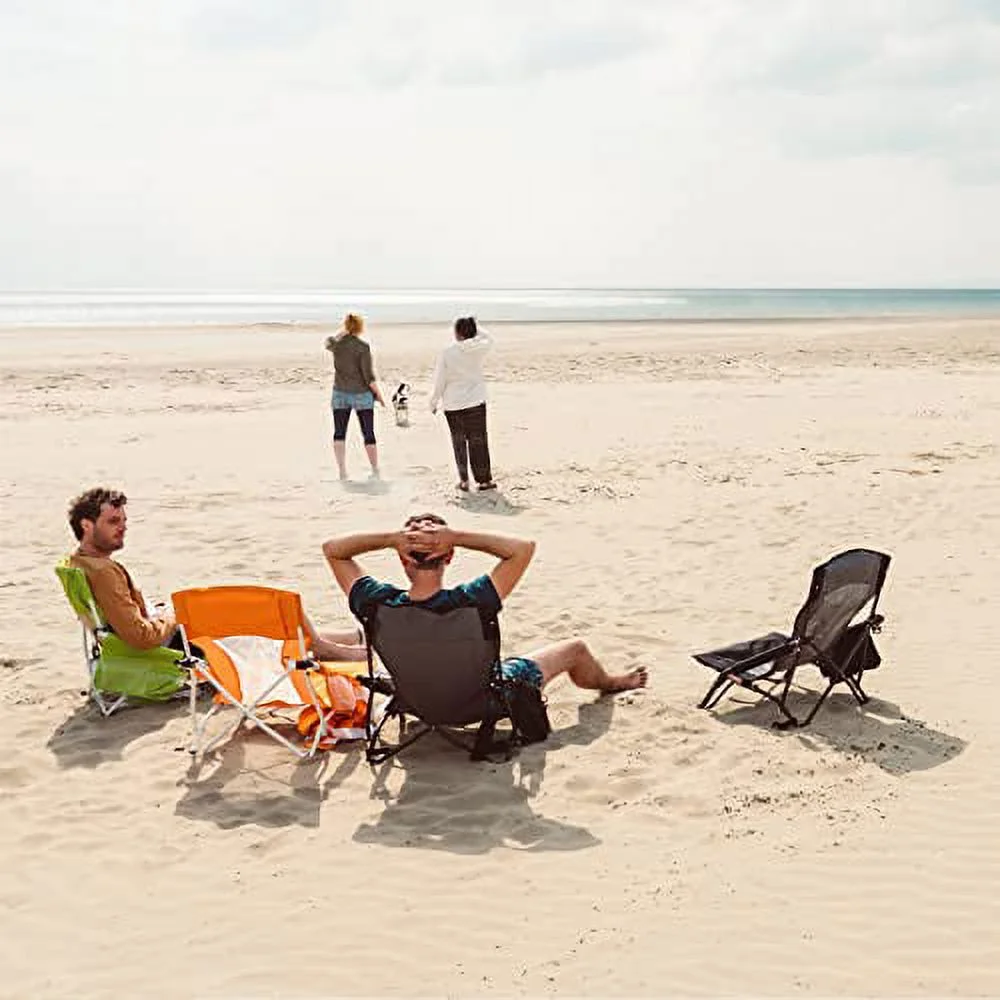 SunnyFeel Low Beach Chair Folding Camping Backpacking Chairs Mesh Back with Sling Strap, Compact & Heavy Duty for Adults (2 Pack Black)