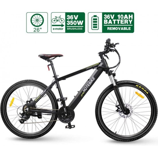 36V 350w Ebike Electric Bike 26″ E Bikes for Adults Aluminum Alloy Mountain Bicycle with 21 Speed Shift Removable Hidden Battery 160 disc Brake