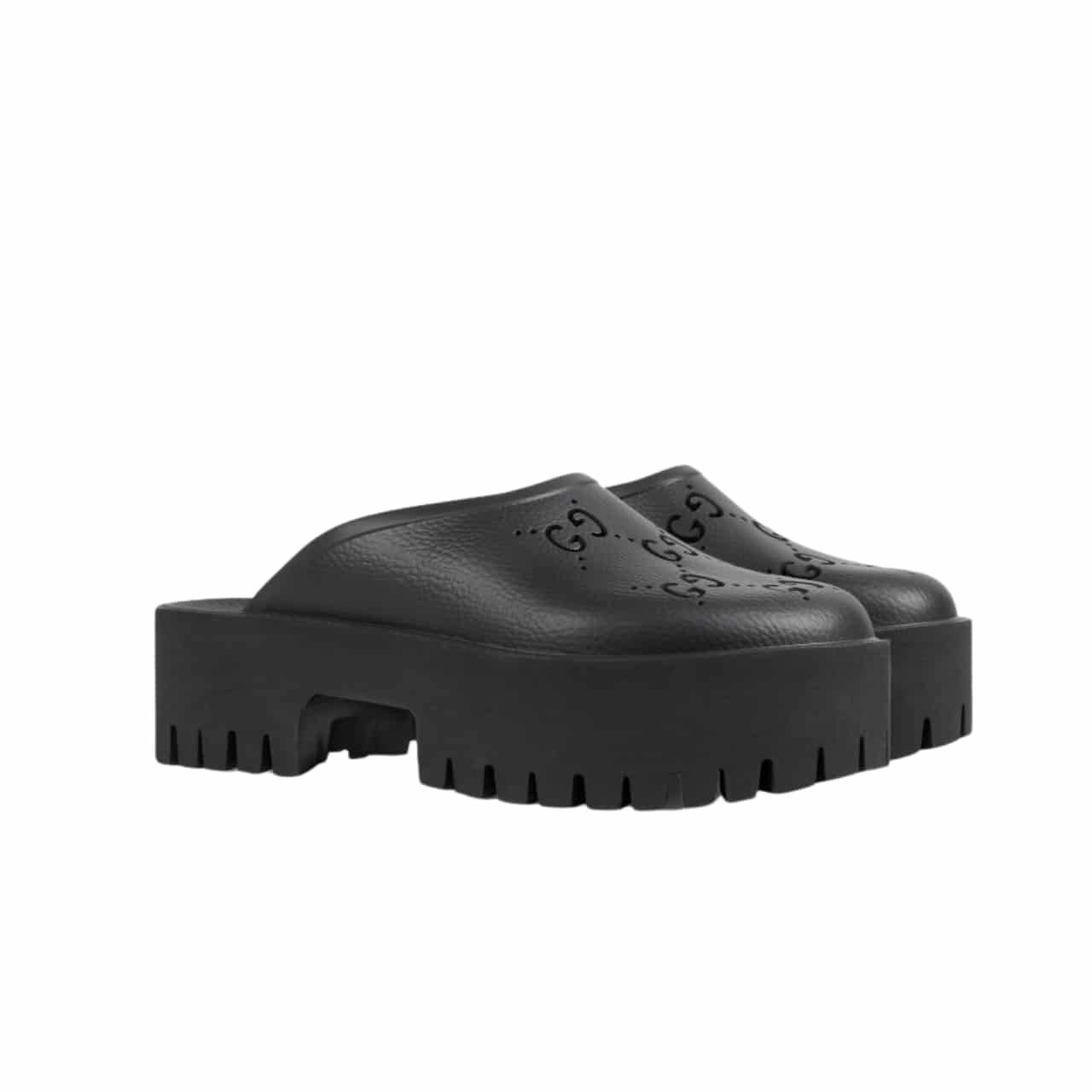 Gucci Men’S Slip On Sandal Black Gg Rubber 655517 Jfb00 1000
