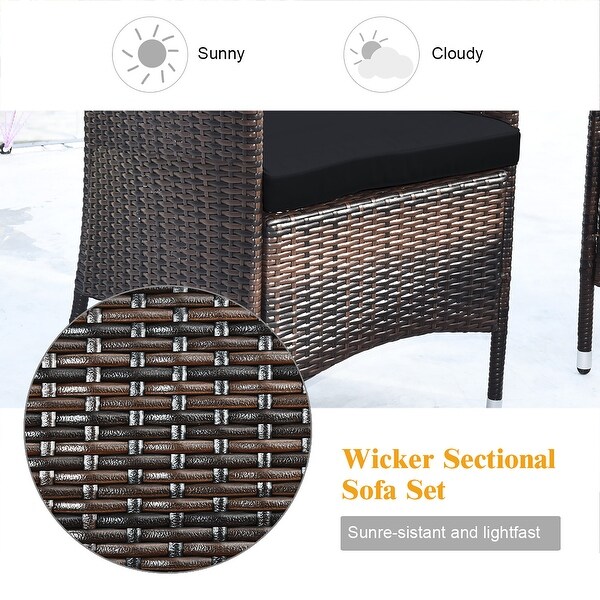 Costway 8PCS Rattan Patio Furniture Set Cushioned Sofa Chair
