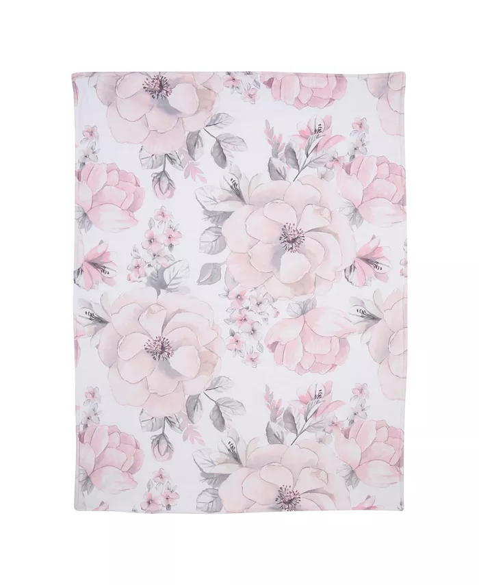 Lambs and Ivy Botanical Baby Watercolor Floral Pink Fleece Baby Blanket