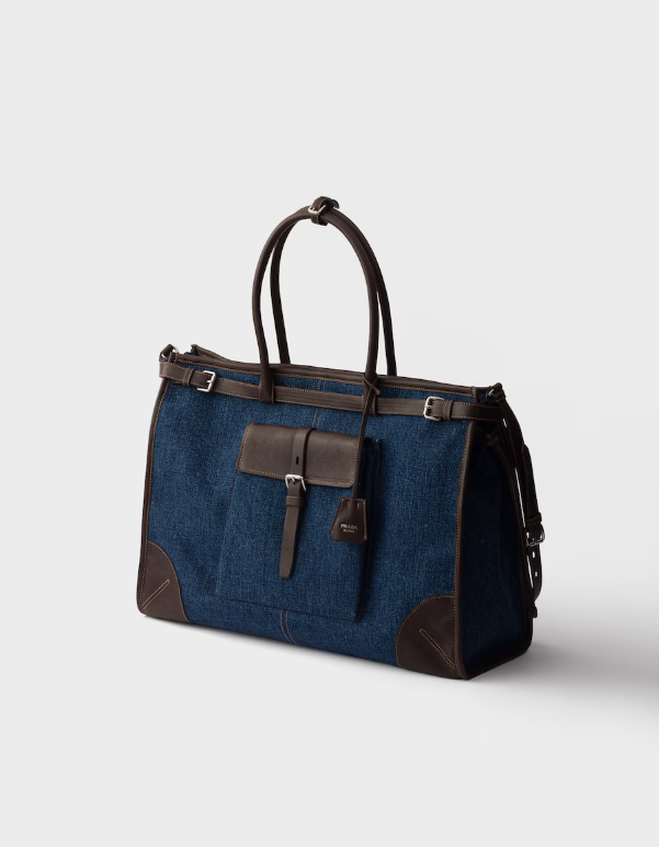 Prada Bonnie denim and leather tote bag