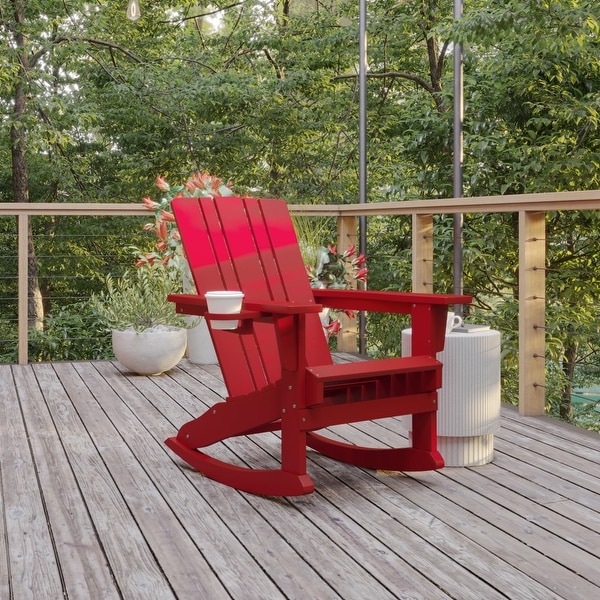 Commercial AllWeather Rocking Adirondack Chair with Swiveling Cupholder