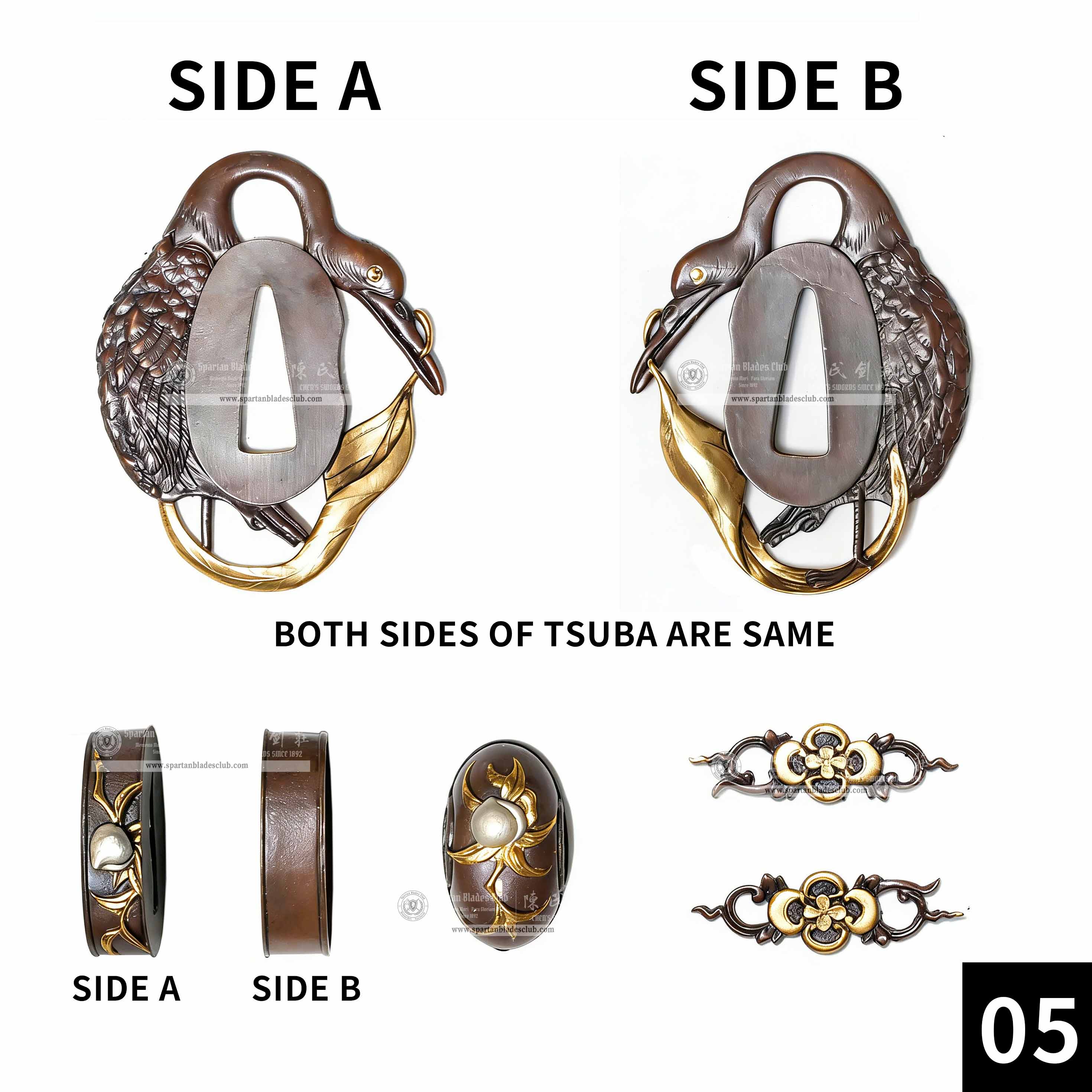 Custom Your Katana | Bird | Complete Set Fittings (Brass Gilded) | Spartan Blades Club | CHEN'S SWORDS 1892 - Spartan Blades Club - 陳氏劍莊1892