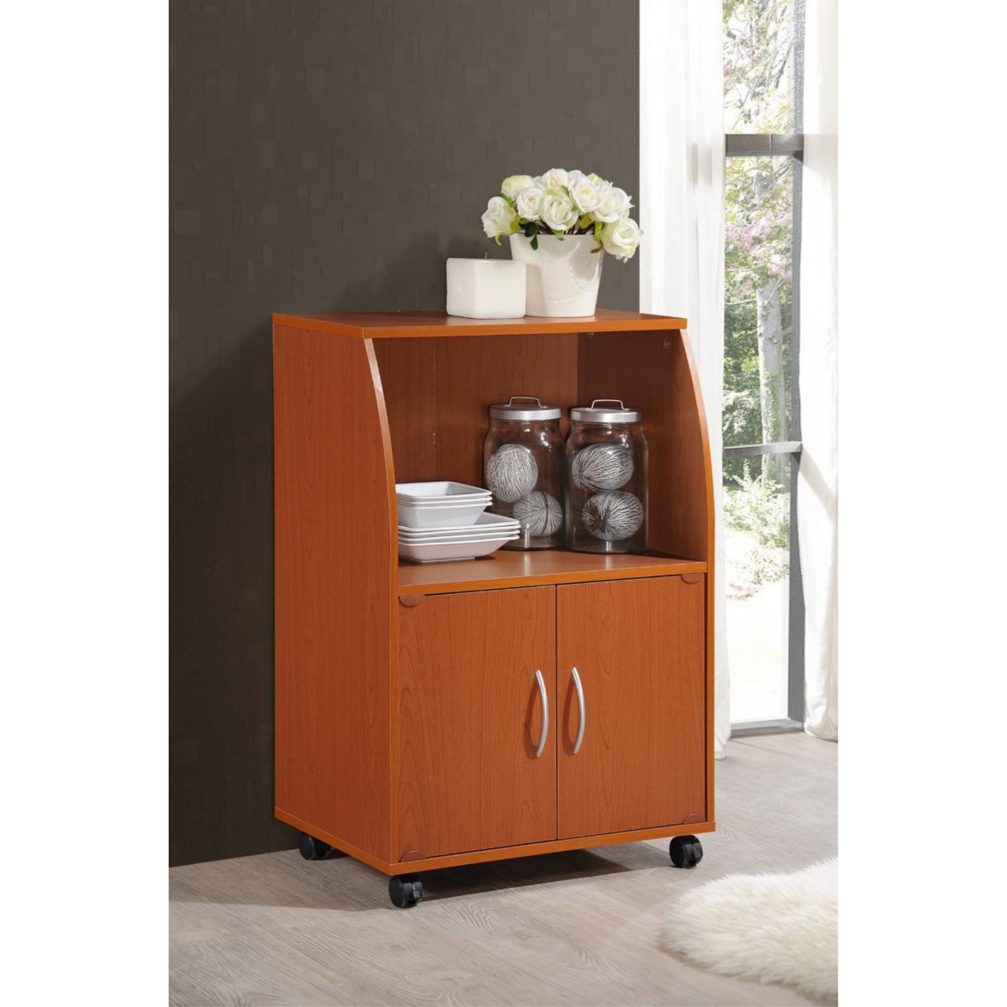 Hodedah Kitchen Cart in Cherry, Wood