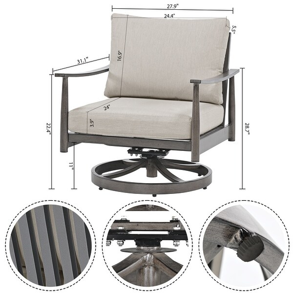 5Piece Aluminum Patio Conversation Set with Swivel Chairs,End Table and Cushions