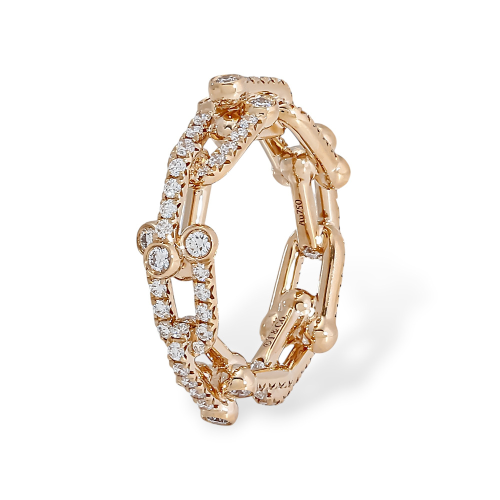 Tiffany & Co. Hardware Link Ring 18K Rose Gold Diamond
