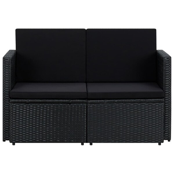 vidaXL 2 Seater Patio Sofa with Cushions Black Poly Rattan