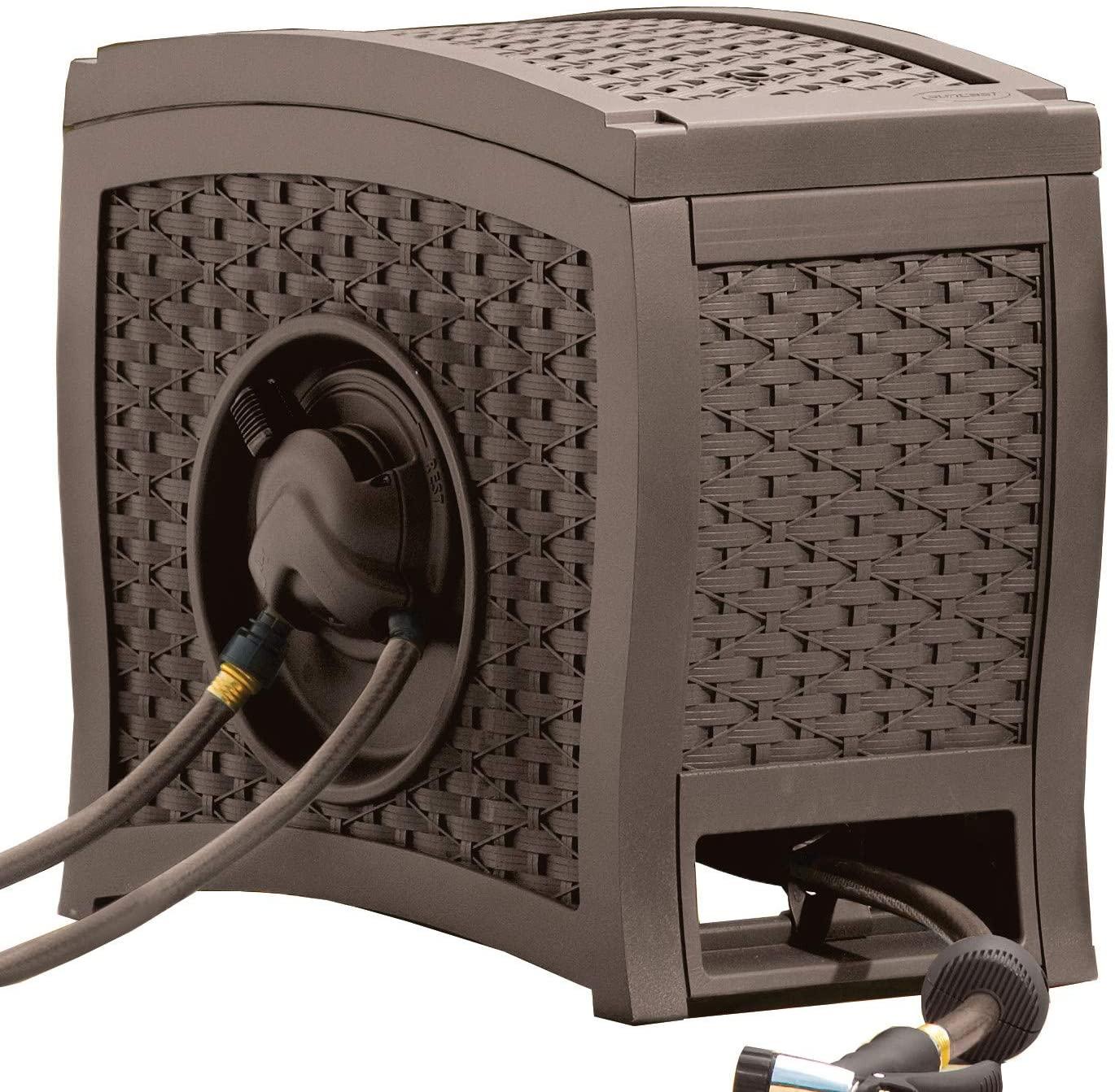 2026 Aquawinder 125′ Wicker Garden Hose Reel – Lightweight Portable Hands – Free Water Powered Retractable Hose Reel – Java