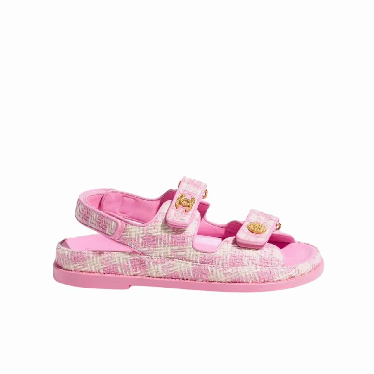 Chanel Tweed Sandal Pink Ecru Cotton G35927 X56999 K5945