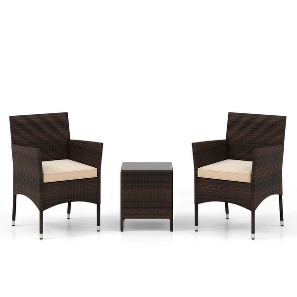 Costway 3 PCS Outdoor Conversation Set with Cushioned Seat and Tempered