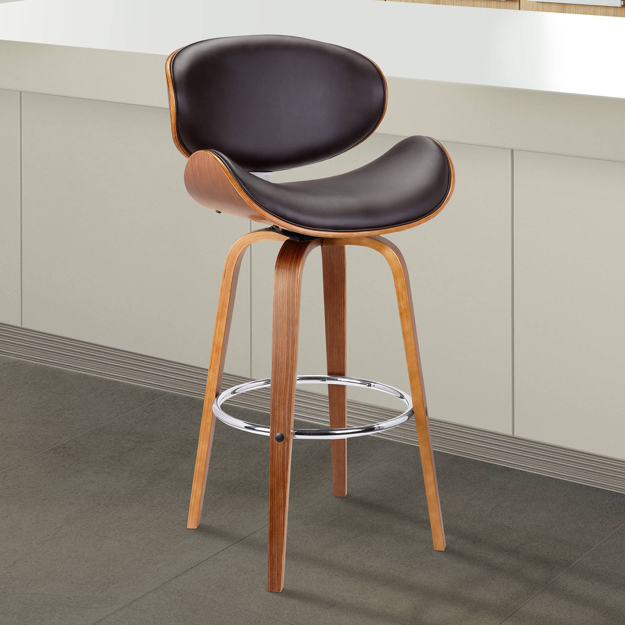 30x22 Caswell Mid-Century Swivel Height Barstool Brown - Armen Living