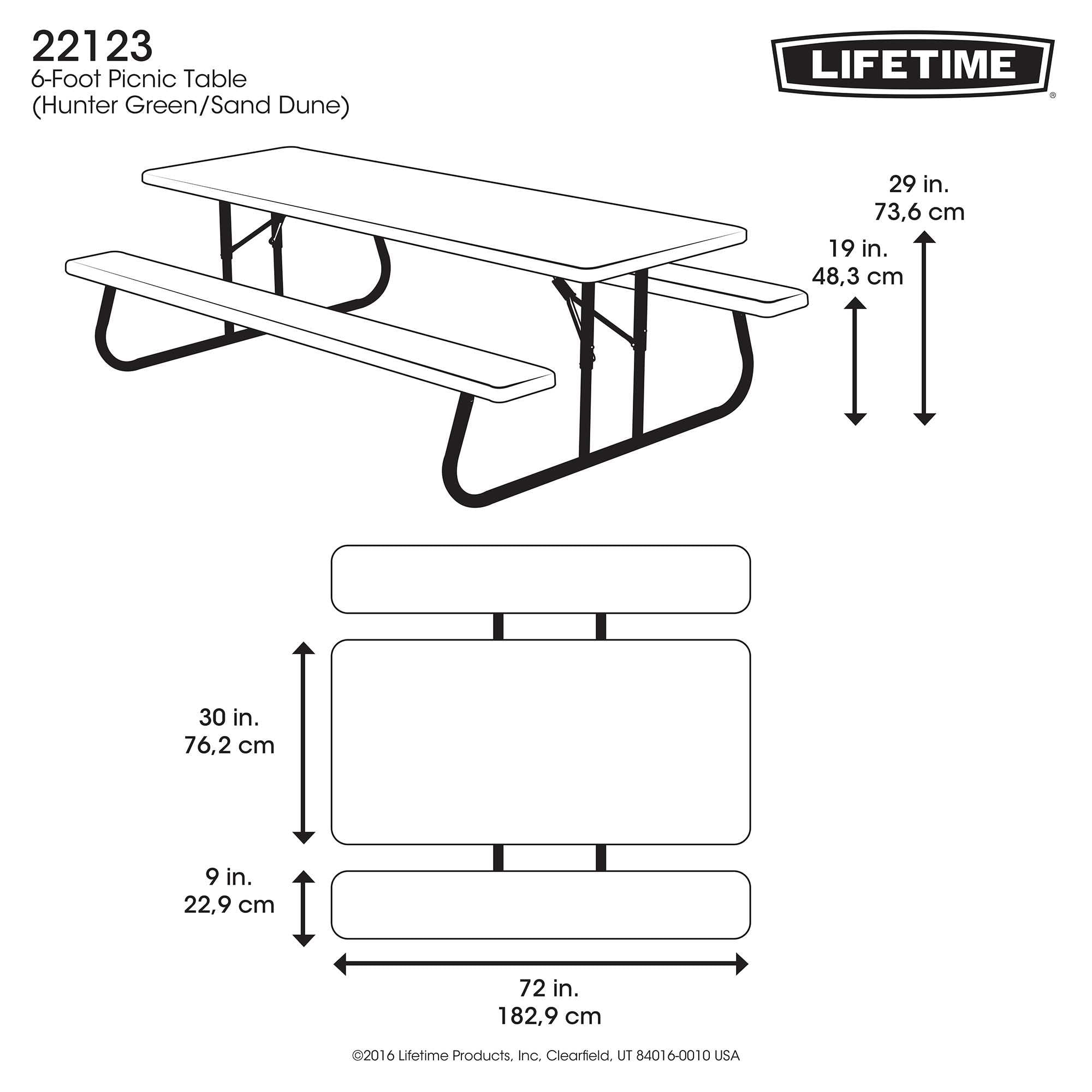 Lifetime 6 Foot Picnic Table, Hunter Green, 22123