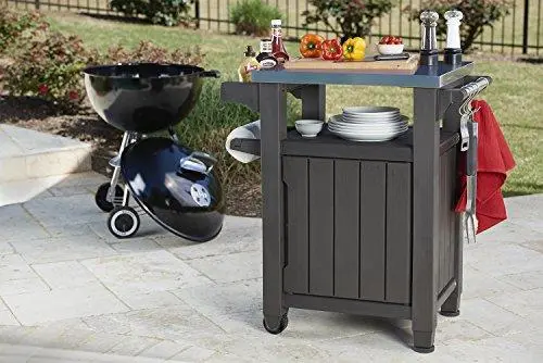 Stainless Steel Outdoor Table & Storage Cabinet – Grill Accessory Organizer & Patio Kitchen Island
