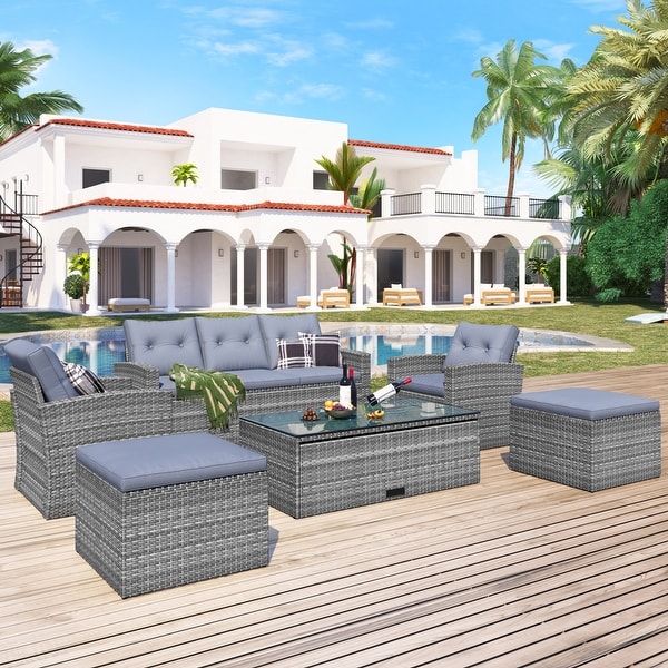 AllWeather Wicker PE Rattan Patio Furniture Set,6Piece Conversation Sectional in Grey