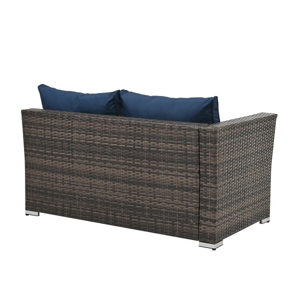 4Piece Patio Conversation Wicker Furniture Set,Sectional Sofa Set with Tempered Glass Coffee Table,Sofa Chair and Ottoman Sets