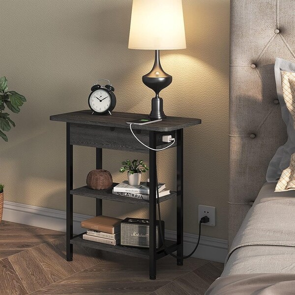 Set of 2 Flip Top Narrow Side Table,Nightstands,End Tables dark Grey