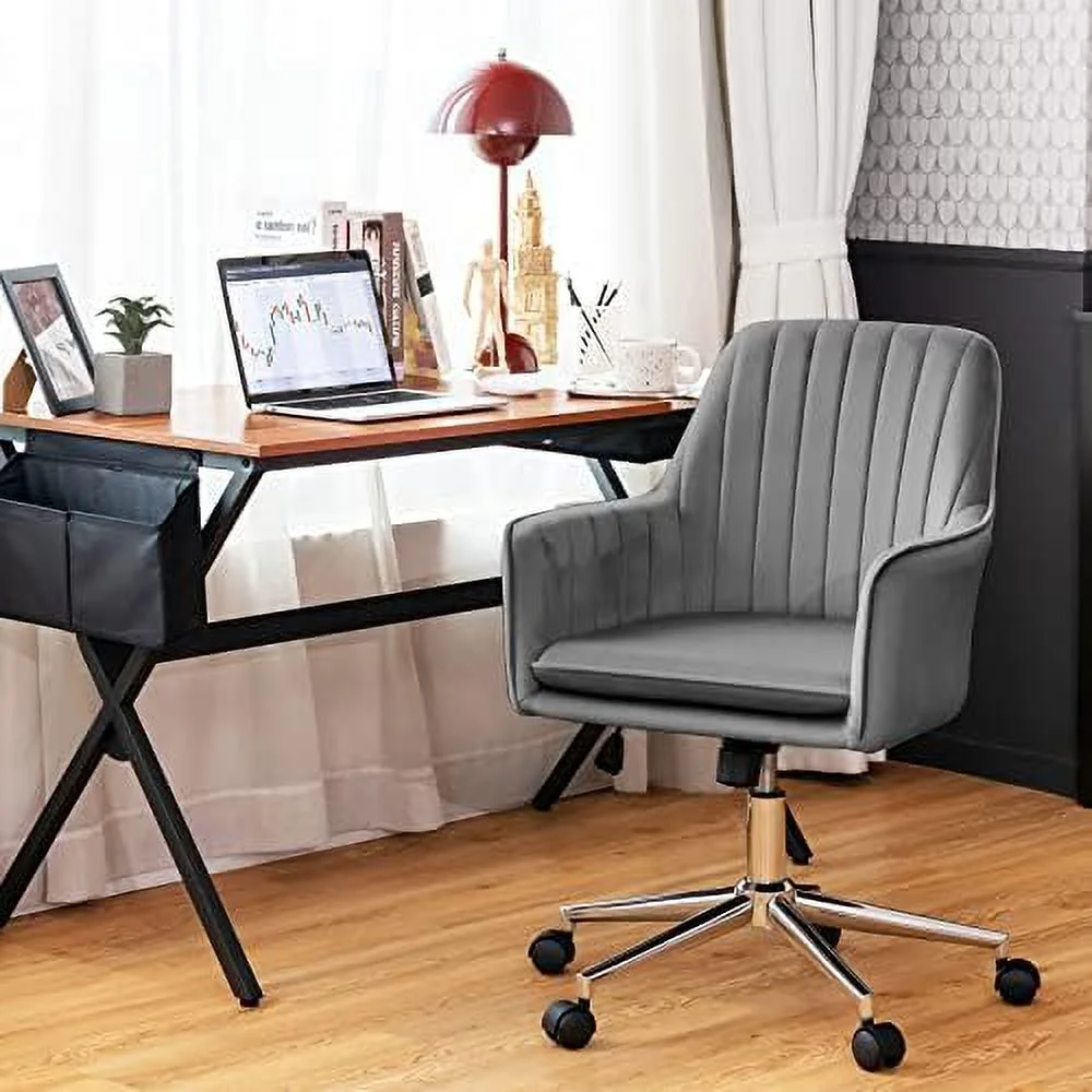 Velvet Desk Chair  Mid-Back Leisure Office Chair  JOMA Computer Armchair  Swivel Accent Chair  ° Rotatable Vanity Chair  Tufted Makeup Chair for Living Room  Bedroom & Study (Blue)
