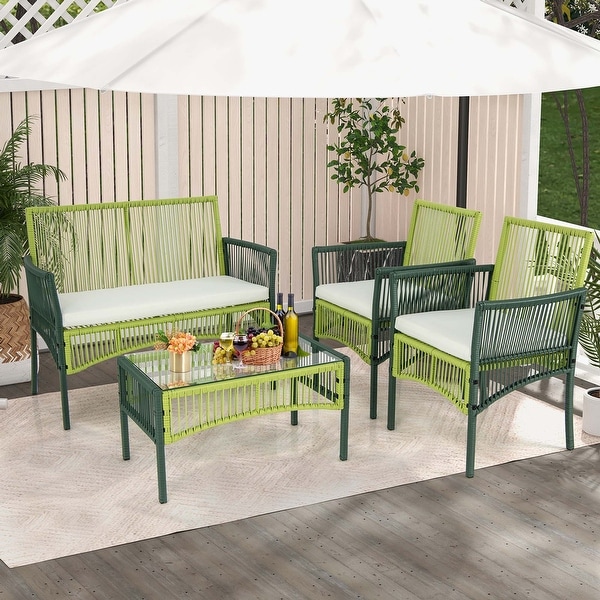 Costway 4PCS/8PCS Patio Round Wicker Conversation Set with Cushions