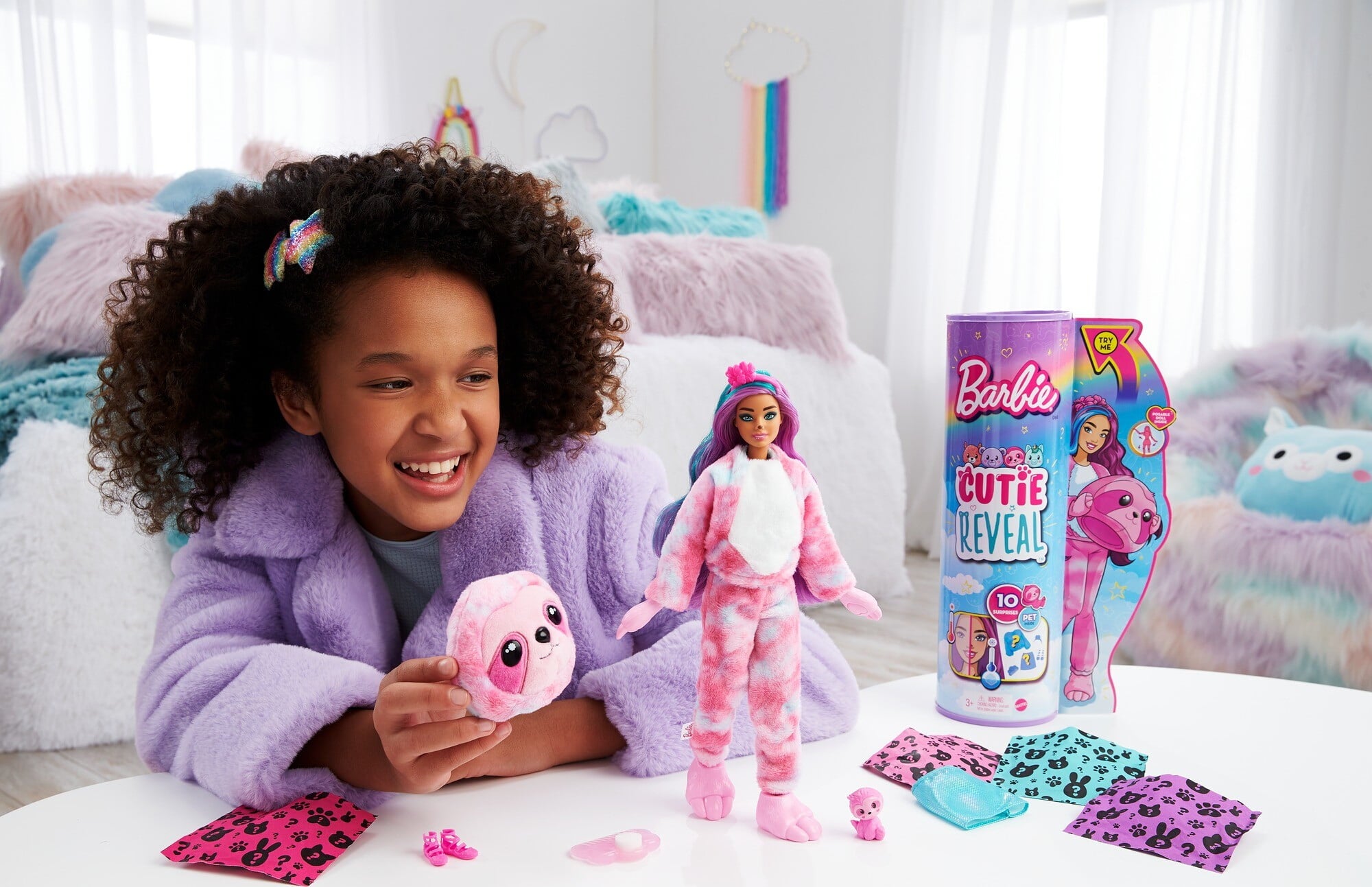 Barbie Cutie Reveal Fantasy Series Fashion Doll with Sloth Plush Costume, Mini Pet & Accessories