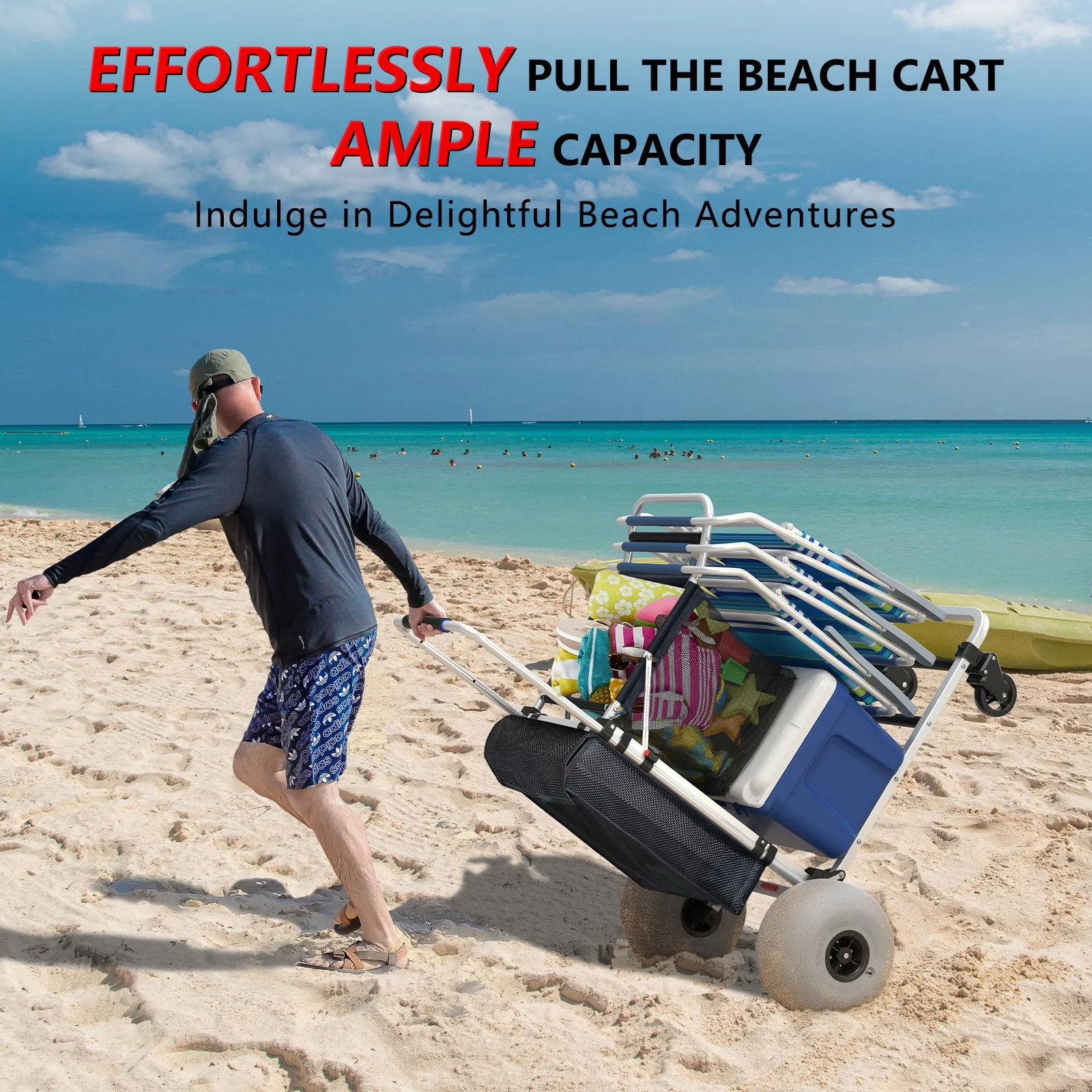 GDLF Foldable Beach Cart with Adjustable Handle and 12