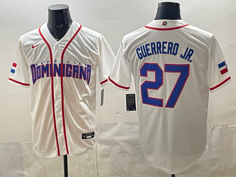 Men's Dominican Republic Baseball Vladimir Guerrero Jr. #27 White 2026 World Baseball Classic Stadium Jersey