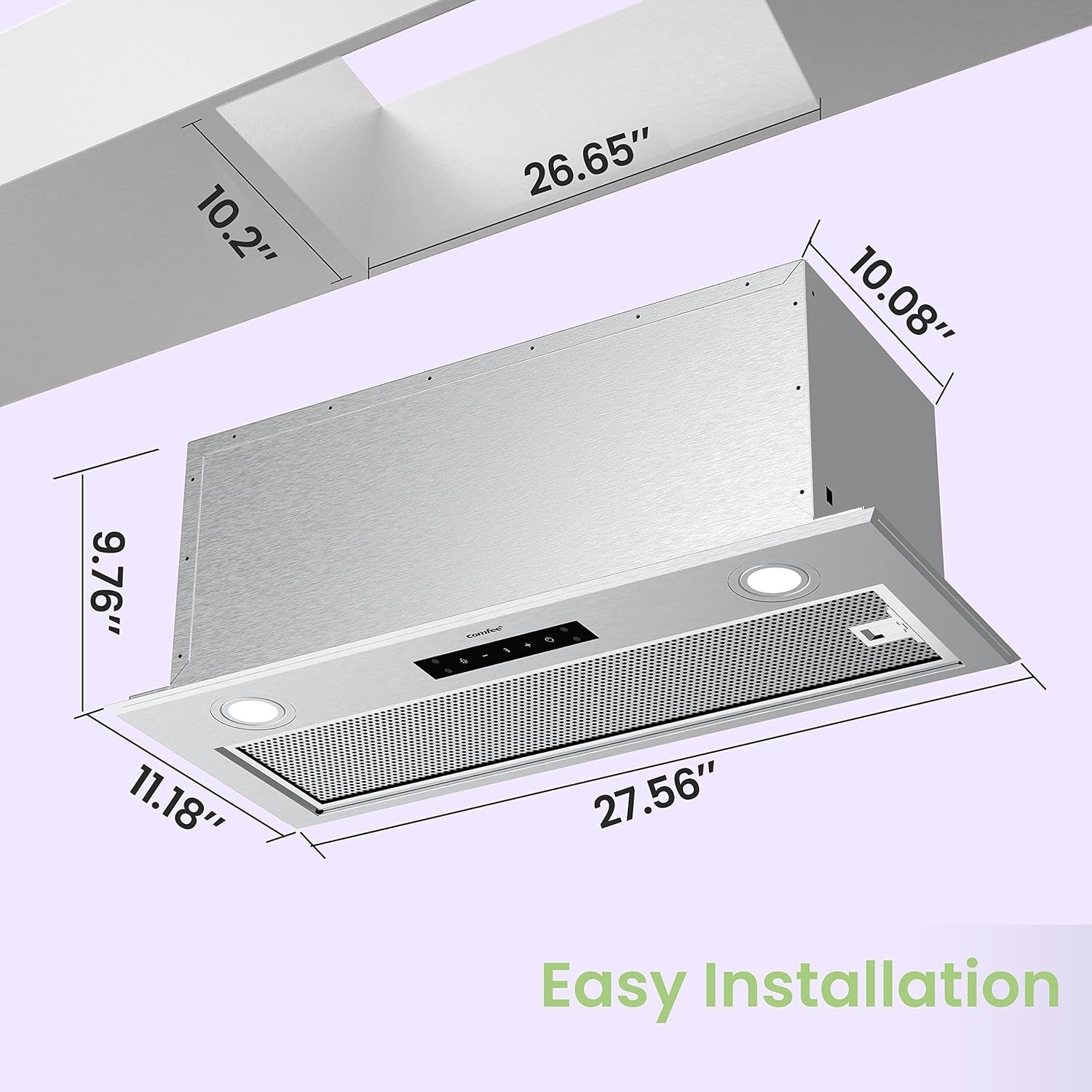 Range Hood 27 inch, Built-in/Insert Vent Hood 450 CFM, 3 Speed Gesture Sensing & Touch Control Panel Stainless Steel Kitchen Stove Hood, Ducted/Ductless Convertible Duct
