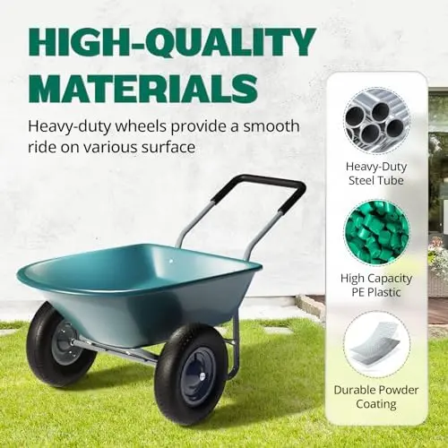 Two-Wheel Yard Wheelbarrow – 330-Pound Capacity, 14-Inch Pneumatic Tires, Ergonomic Padded Handles