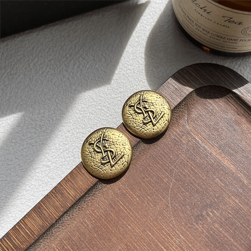 Saint Laurent Ysl Round Earrings Gold