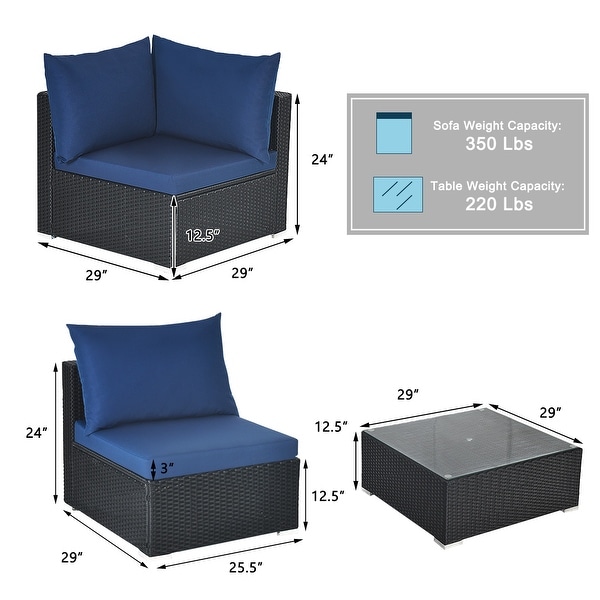 Gymax 7PCS Rattan Patio Conversation Set Sectional Furniture Set w/
