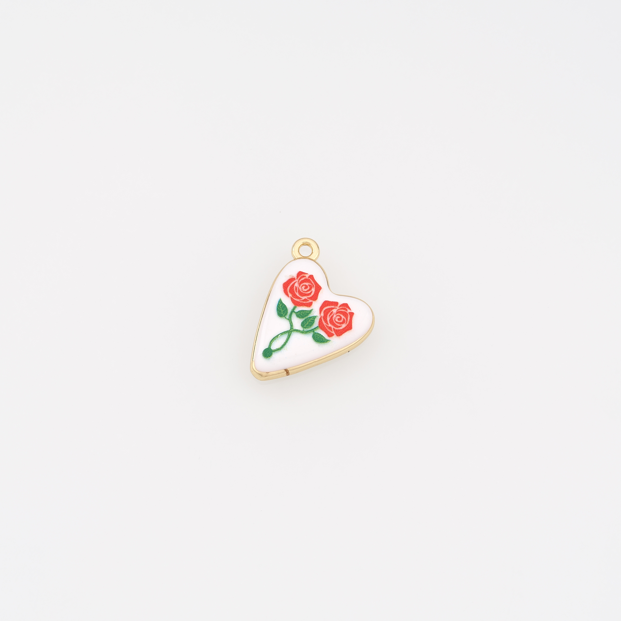 18K Gold Filled Heart Pendant,Enamel Rose Heart Charm Earrings Necklace for DIY Jewelry Making Supply