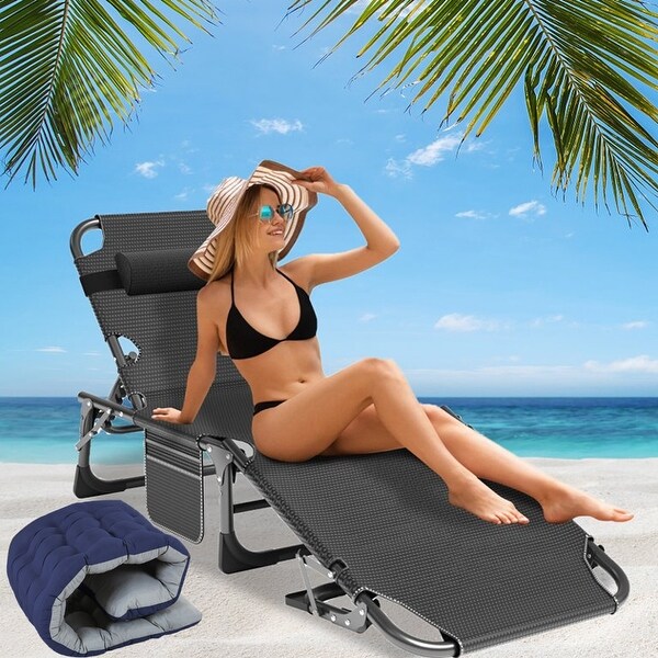 DoCred Folding Camping Cot,Chaise Lounge Chair with Mattress