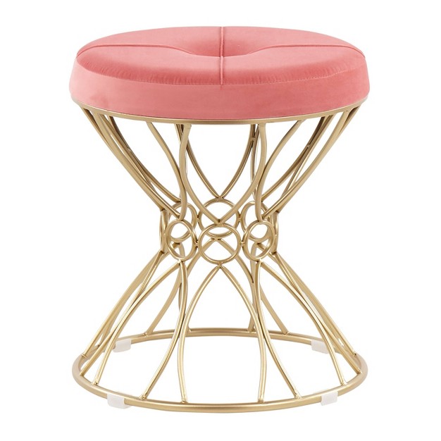 Jasmine Contemporary Vanity Stool Steel velvet Gold pink Lumisource
