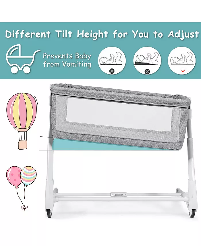 Costway Baby Side Bassinet Bedside Sleeper Washable Mattress Height Adjustable