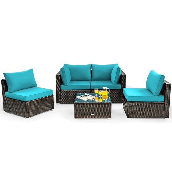 Costway 5PCS Patio Rattan Furniture Set Cushioned Sofa and Chair Coffee