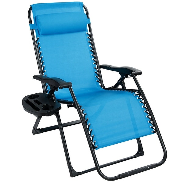 Gymax Folding Zero Gravity Lounge Chair Recliner w/ Cup Holder Tray