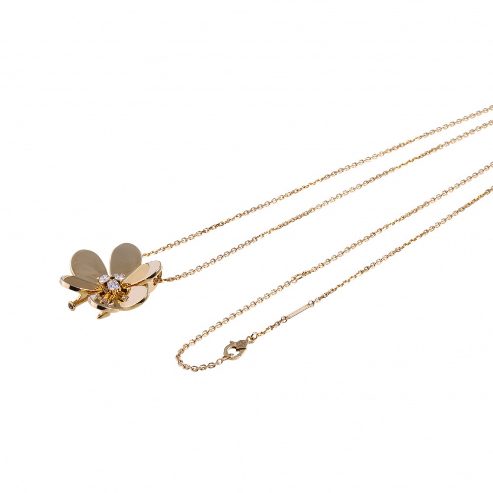 Van Cleef & Arpels Frivole Clip Pendant Very Necklace 18K Yellow Gold Diamond VCARP2DW00