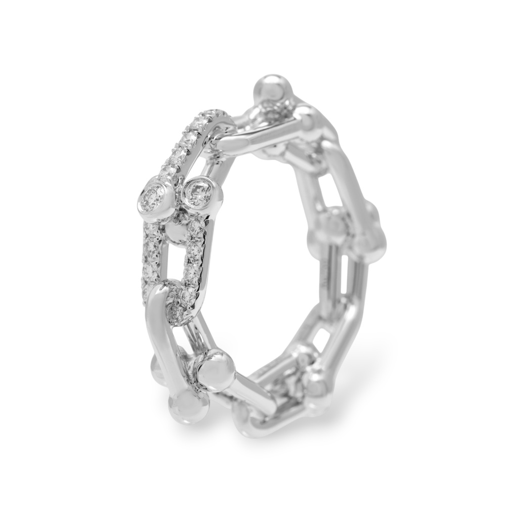 Tiffany & Co. Hardware Link Ring 18K White Gold Diamond 72669290