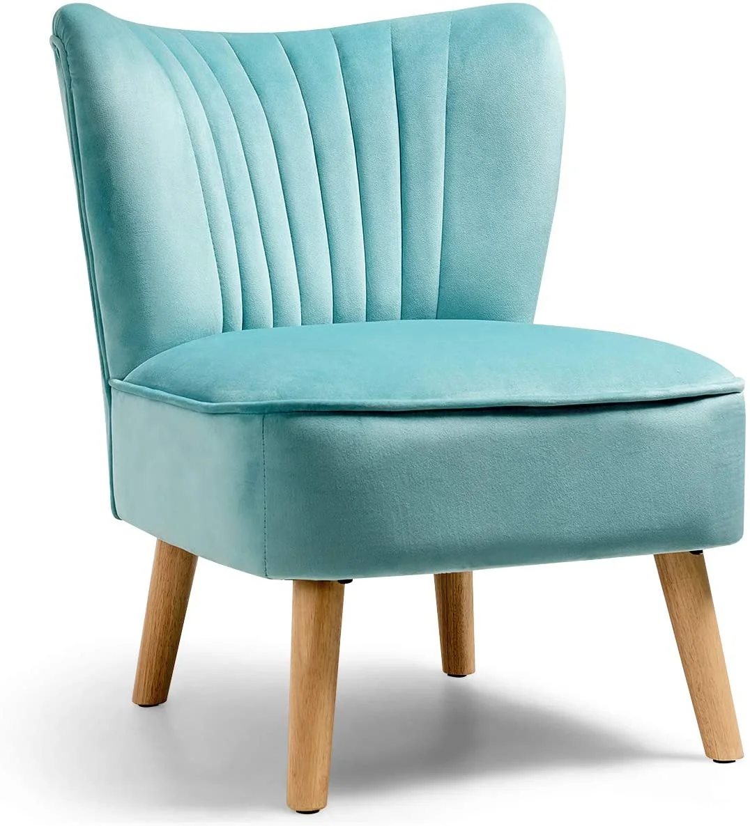 Velvet Accent Chair, Upholstered Modern Sofa Chair w/Wood Legs, Thickly Padded, Small Armless Wingback Club Chairs for Living Room Bedroom Furniture