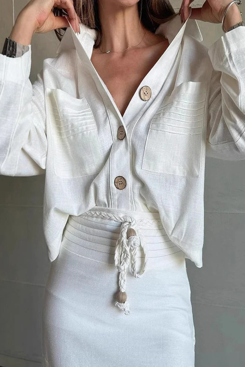 Lace-Up Linen-Like Two-Piece SetClistos