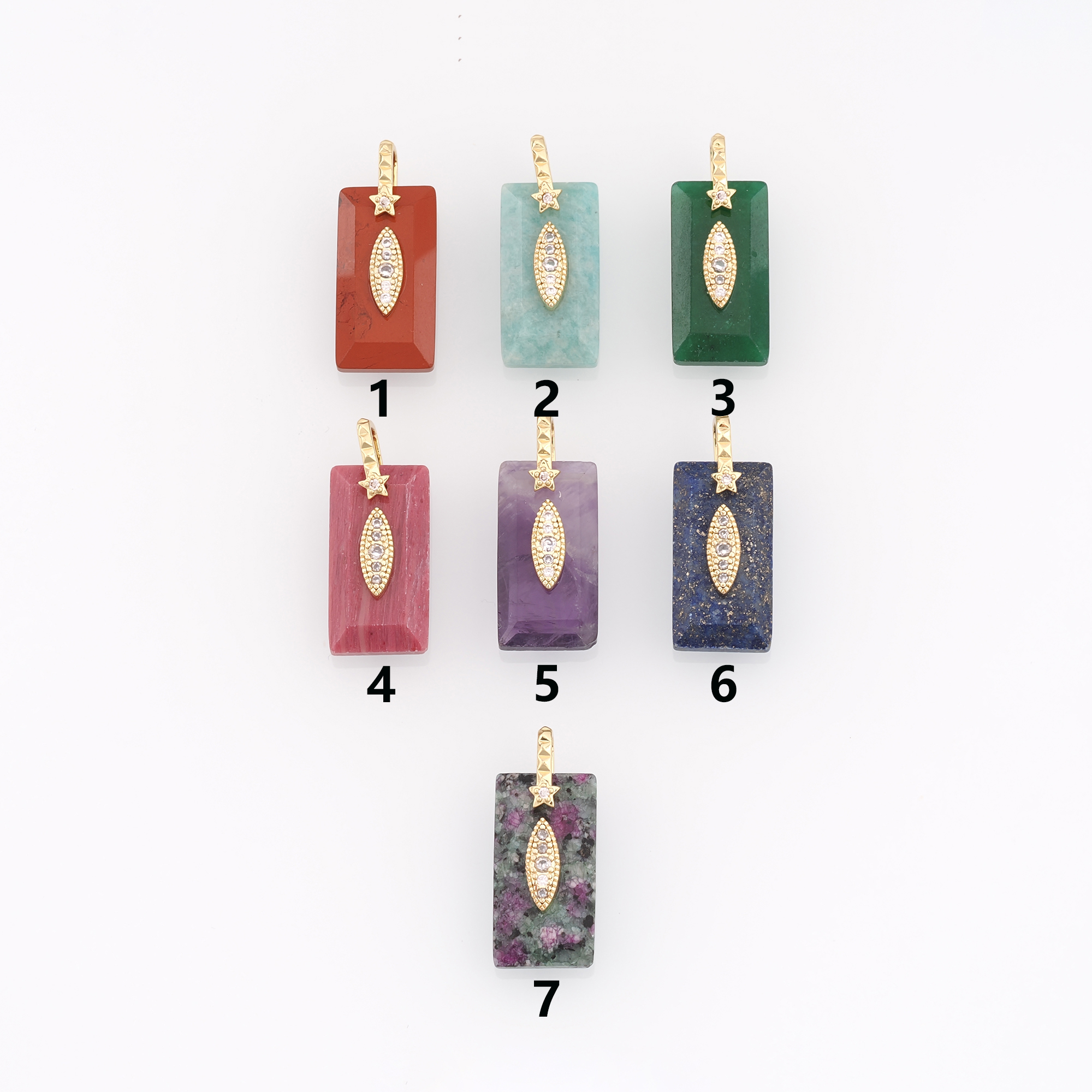 18K Gold Filled Rectangle Pendant,Natural Stone Charm Earrings Necklace for DIY Jewelry Making Supply