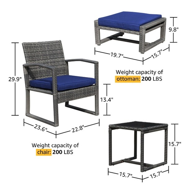 5Piece Patio Wicker Chat Set with Armchairs,Ottomans and Side Table