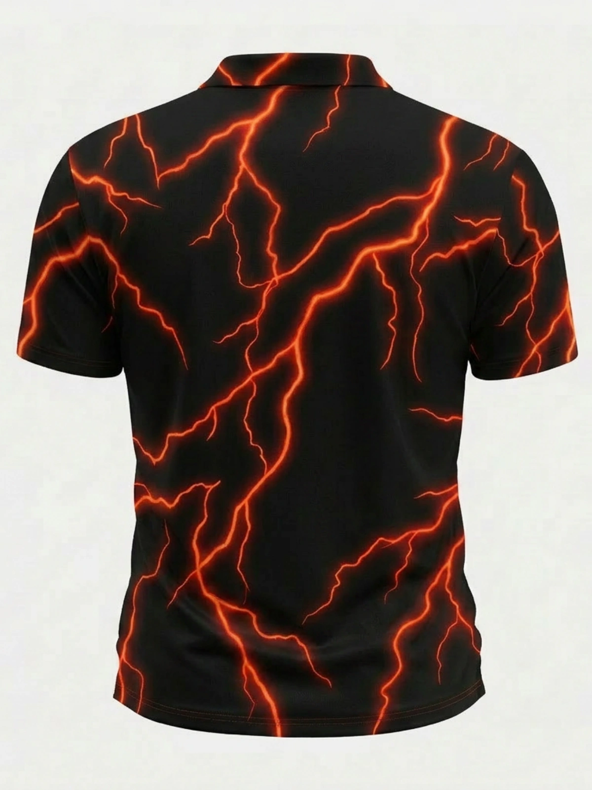 Moisture Wicking Golf Polo 3D Black Orange Lightning Pattern Button Short Sleeve Golf Polo Shirt