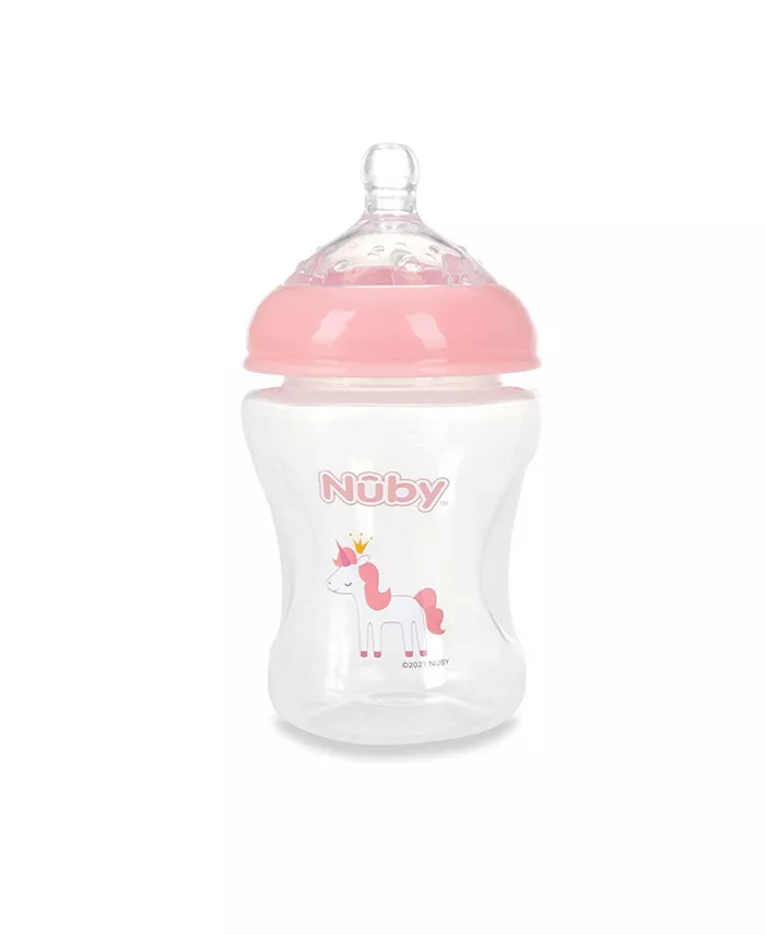 Nuby Infant Baby Bottles with Slow Flow Nipple, 3 Pack, 8oz, Girl