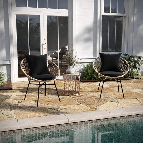 Indoor/Outdoor Rattan Rope Bistro Set,Glass Top Table and Cushions